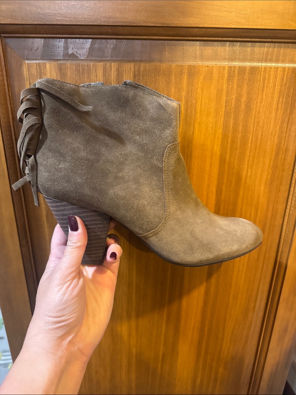 Jessica Simpson Taupe Suede Fringe Ankle Bootie
